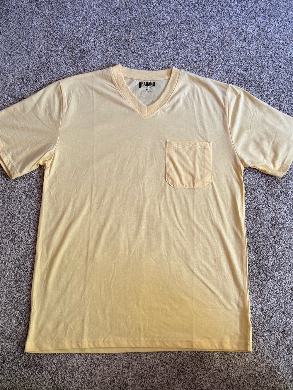 Haband Men's Pale Yellow V-Neck Pocket Tee